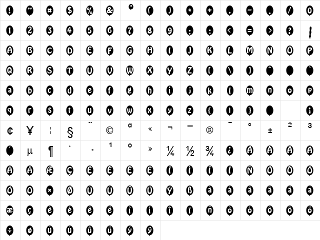 SP Ballon DB Normal  glyph index