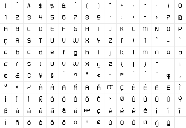 DistillaRegular Regular  glyph index