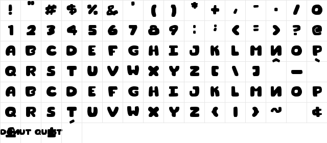 Donut Quest Regular  glyph index