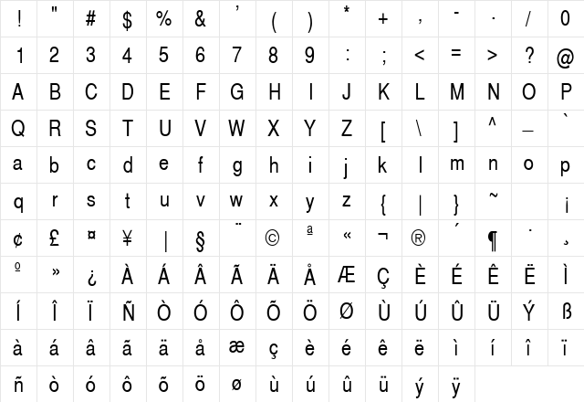 ft10 Regular  glyph index