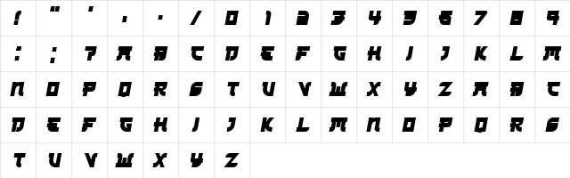 Kamikaze Italic  glyph index