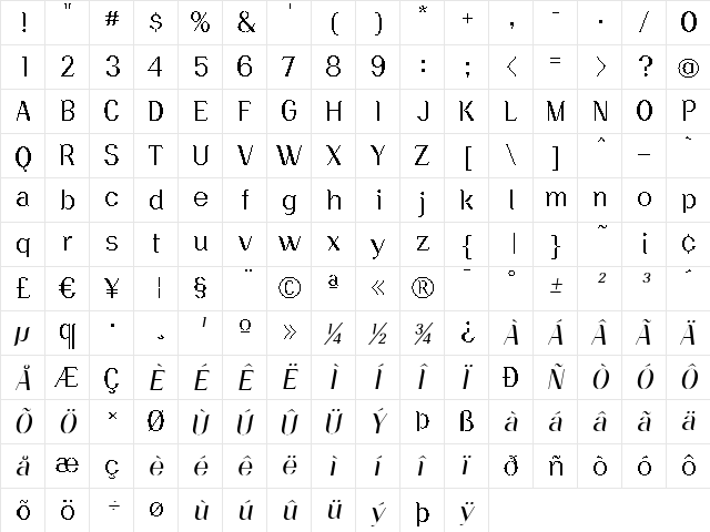 Vandermark Oblique  glyph index
