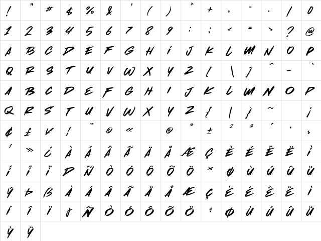 Over Break Regular  glyph index