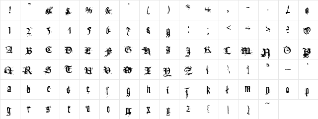 dirty~gotic Regular  glyph index