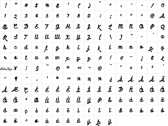 HT Motel Regular  glyph index