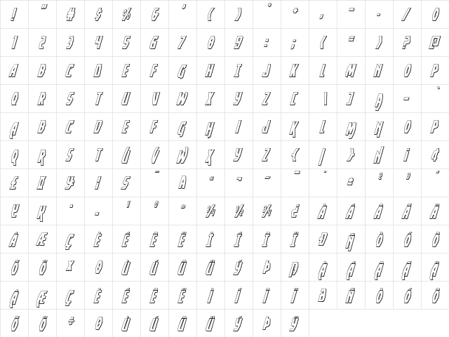 Yankee Clipper 3D Italic Italic  glyph index