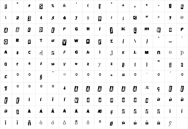 Flyerfonts Regular  glyph index