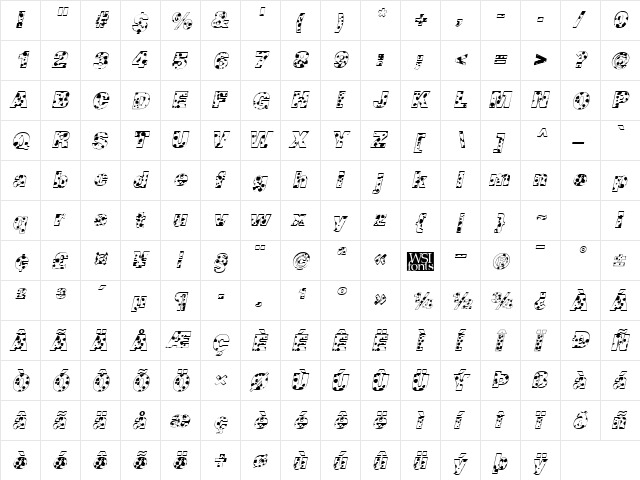 Cow-Spots Italic  glyph index