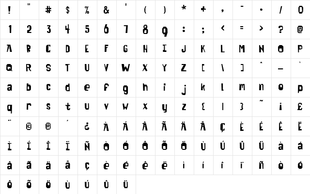 SpaceCowboy Medium  glyph index