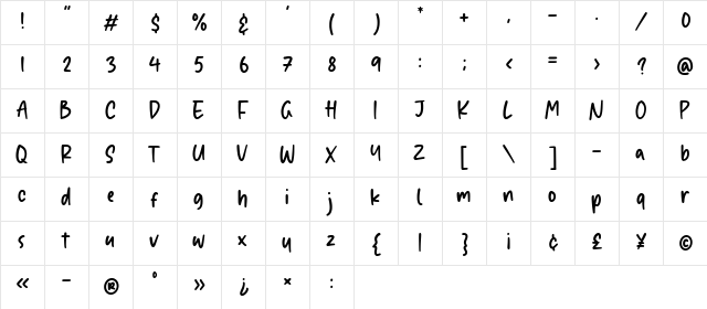Twinkle Dream Regular  glyph index