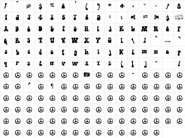 Hippie Movement Regular  glyph index