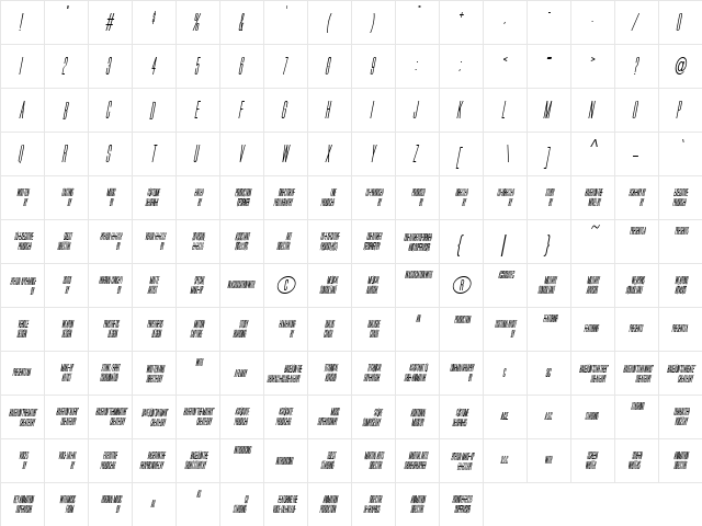 Top Billing Italic  glyph index
