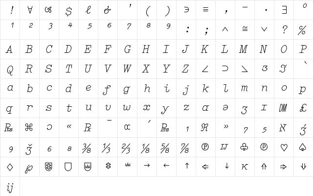 Elementa Symbol Italic  glyph index