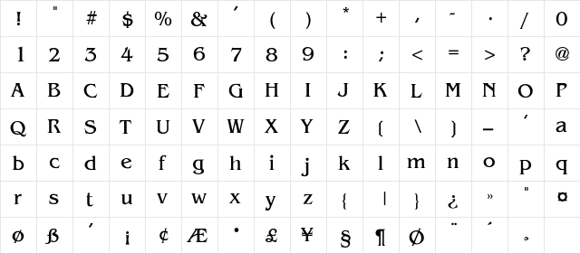 Benguiat-Light Regular  glyph index