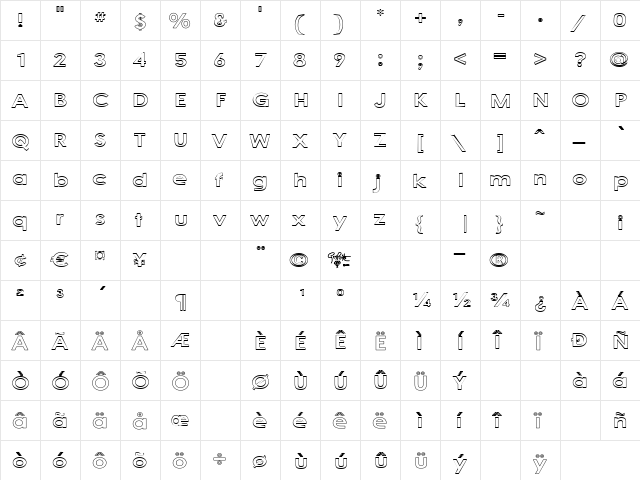Cacophony Out Loud Regular  glyph index