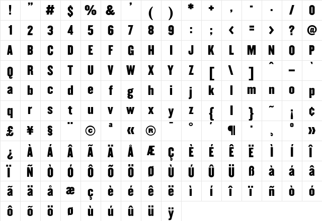 Champion HTF-Welterweight  glyph index
