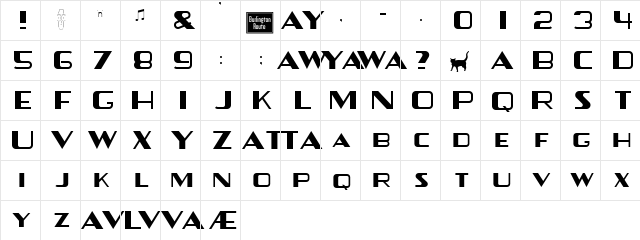 ZephyrPioneer Regular  glyph index