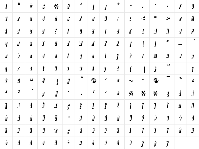CompactaOnlShaDReg Italic  glyph index