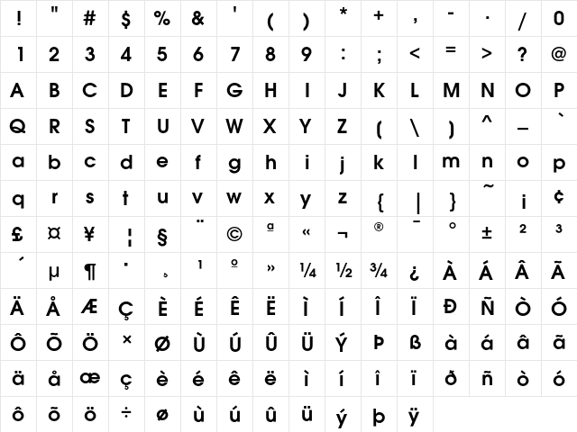 AvantGardEF Demi  glyph index