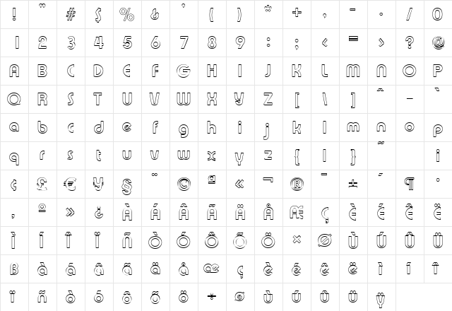BrianBeckerOutline Bold  glyph index