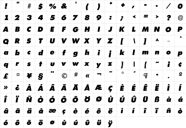 Ilimerick Heavy  glyph index