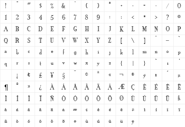 NewOrleansEngraved DB Regular  glyph index
