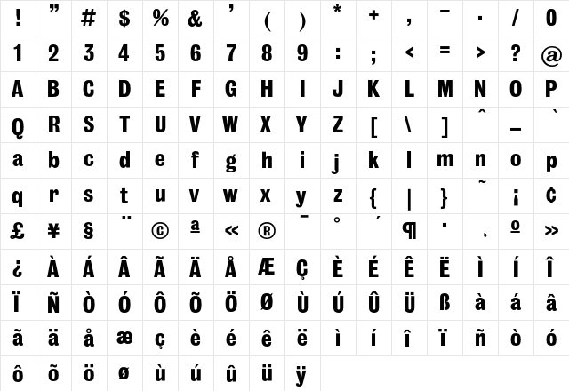 Newsweek EightNW  glyph index