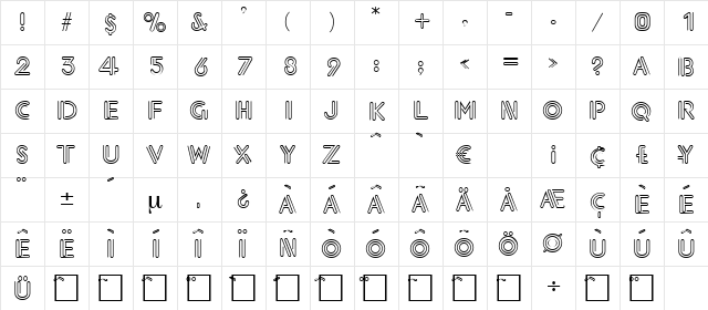 Lightbrigade Regular  glyph index