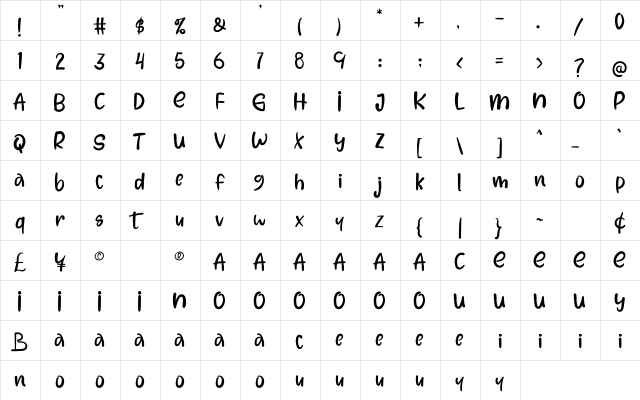 HAPPY MOMENTS Regular  glyph index