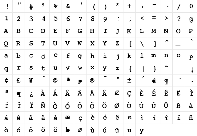 Toxica Regular  glyph index