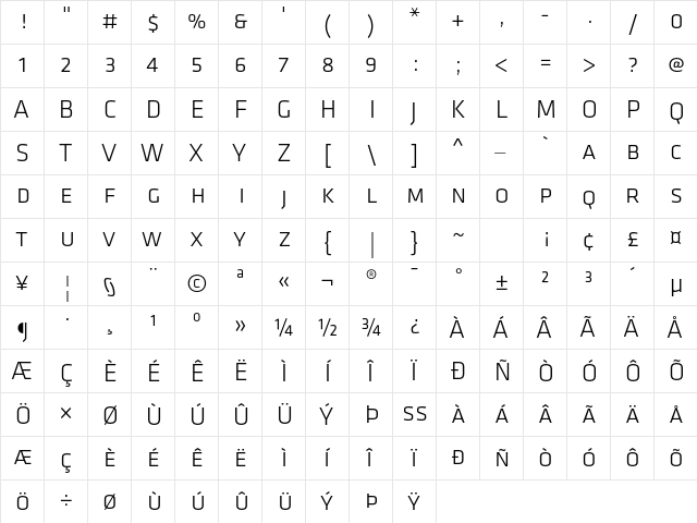 Klavika Light Caps Light  glyph index