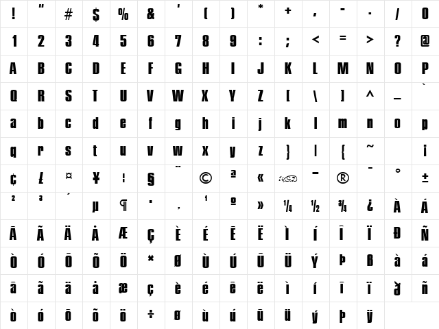 Pledge Heavy Regular  glyph index