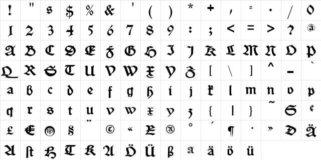 SchneidlerSchwabacher Regular  glyph index