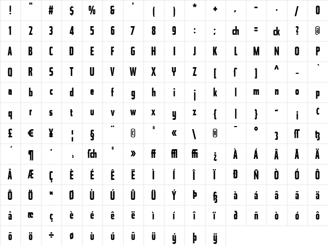 Topic Bold  glyph index