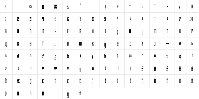 Fraktured Humanity Regular  glyph index