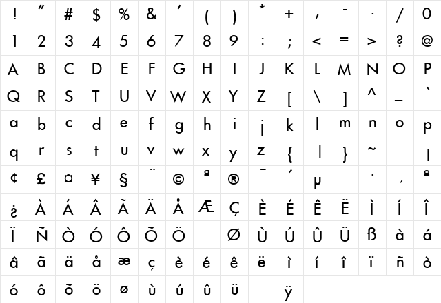 Intrepid Regular  glyph index