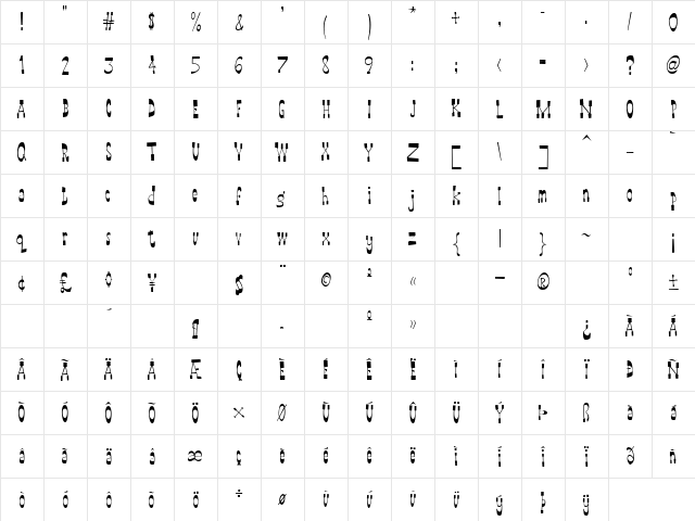 WayOutWest Slim  glyph index
