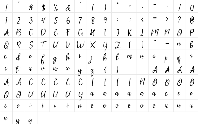 Besbogo Regular  glyph index