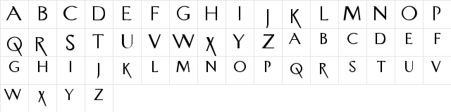 Road to Perdition Regular  glyph index