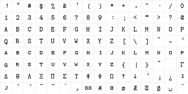 cmtcsc10 Regular  glyph index