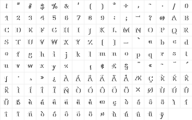 URWLatinoTMedRe1 Regular  glyph index