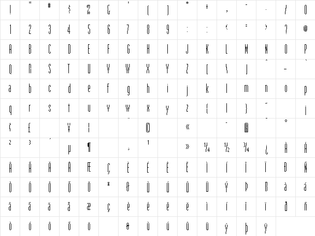 EmperorNineteen Regular  glyph index