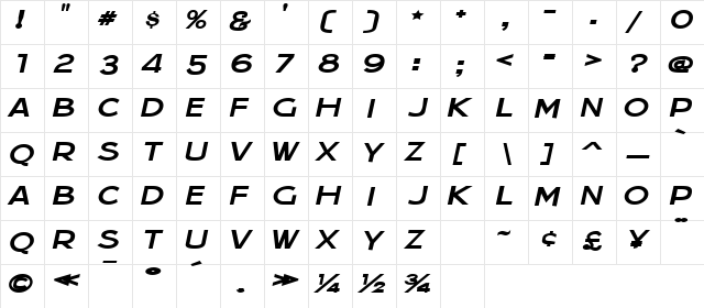 Jera Sans Italic JL Regular  glyph index