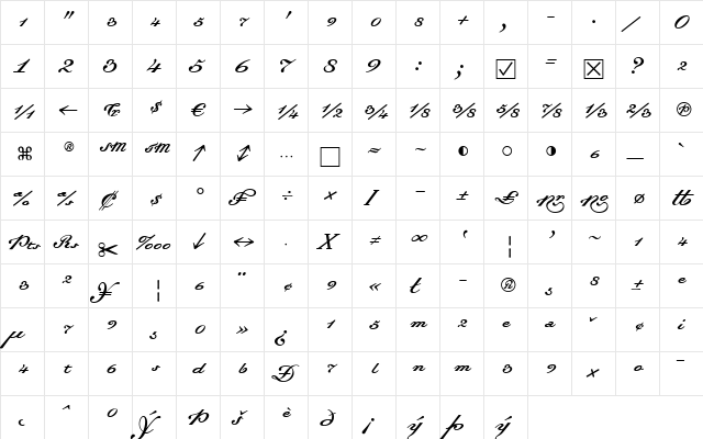 Dalliance Medium  glyph index