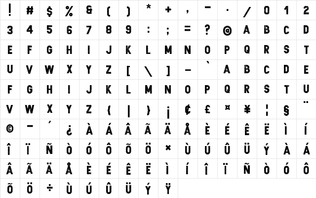 Zilap Sleep Grunge  glyph index