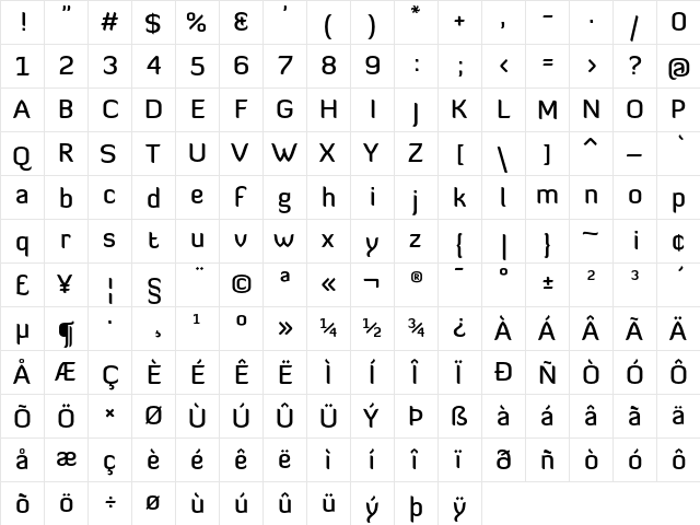 Diavlo SemiBold  glyph index