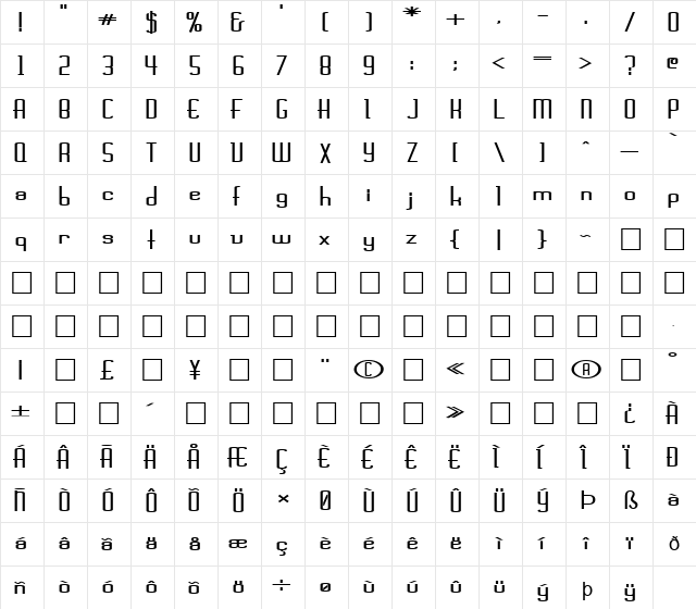 FZ BASIC 44 EX Bold  glyph index