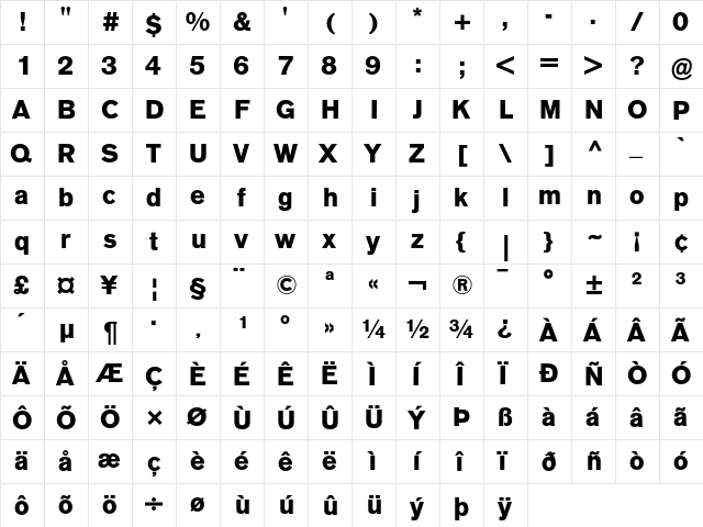 AG Old Face Bold  glyph index