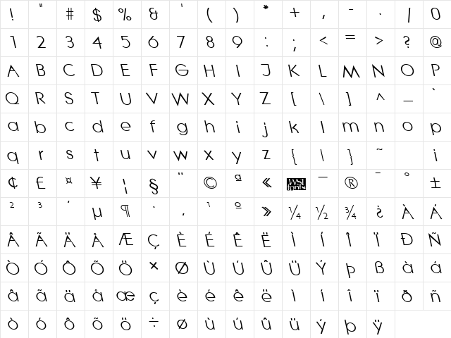 LitheLefty Regular  glyph index