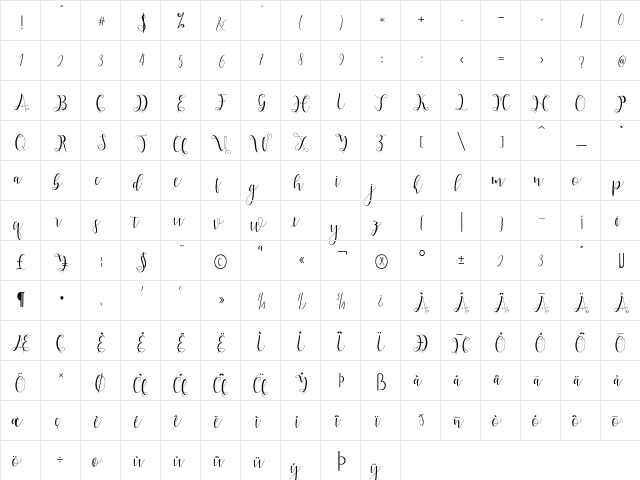 Hypatia Regular  glyph index